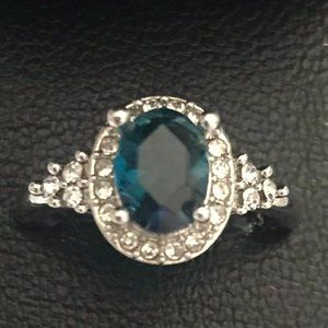 Sterling 925 Sliver Blue Sapphire Ring Women's Luxury Engagement WeddingFashion